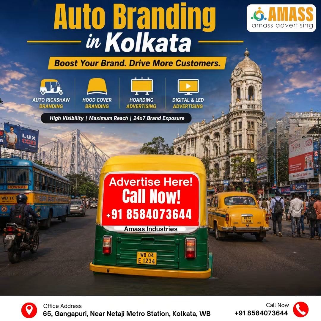 AmassAds_'s tweet photo. Boost Your Brand. Drive More Customers. 🚖

Take your advertising to the streets of Kolkata with Auto Branding

📢 Your Brand. Your Message. Everywhere.

📞 Call Now: +91 85840 73644

#KolkataAdvertising #OutdoorAdvertising #HoodCoverBranding #HoardingAdvertising https://t.co/P4Kg6TkIIc