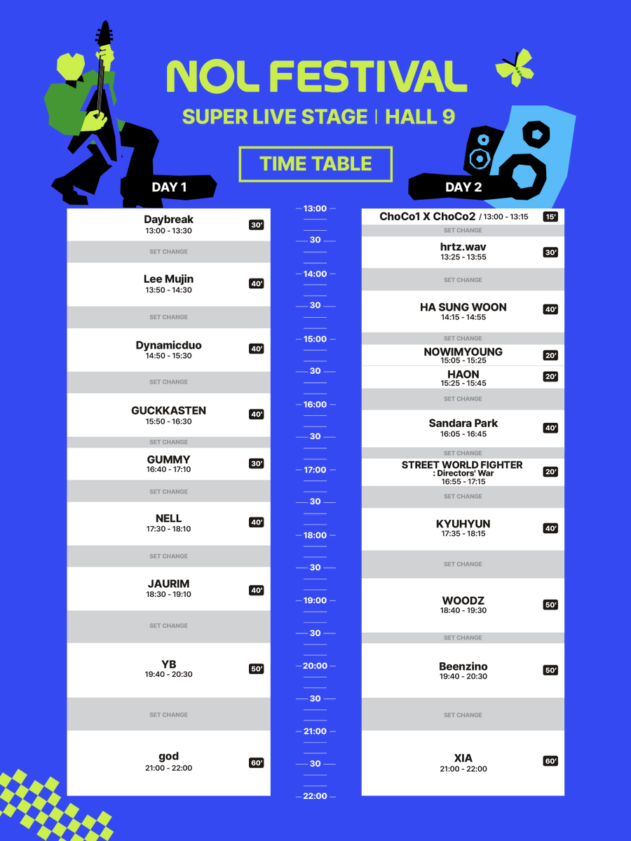 NOLfestival's tweet photo. [ NOL FESTIVAL ⋆ TIMETABLE ⋆ ]

가슴 뛰는 레전드의 순간 속으로.
𝕊𝕌ℙ𝔼ℝ 𝕃𝕀𝕍𝔼 𝕊𝕋𝔸𝔾𝔼에서 만나요.•♡

✴︎ 10/17(SAT), 10/18(SUN)
✴︎ 날짜별 50,000원
✴︎ 티켓 구매하기: https://t.co/SUkugvSnvV

𝗡𝗢𝗟 𝗙𝗘𝗦𝗧𝗜𝗩𝗔𝗟
2026.10.17. (SAT) - 2026.10.18. (SUN)
KINTEX Exhibition Center 2

※ EDM 및 K-POP STAGE 타임테이블은 순차적으로 공개될 예정입니다.