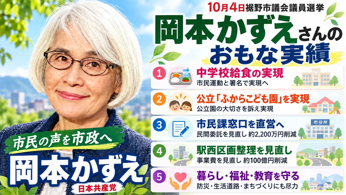 kzuayp's tweet photo. 8期目を目指す、岡本かずえの実績の紹介です。
未だまだ書ききれない程、多くの実績があります。
岡本かずえの応援を宜しくお願い申し上げます(_ _)　
#裾野市議会議員選挙
#岡本和枝 https://t.co/Mhk7BrUF76