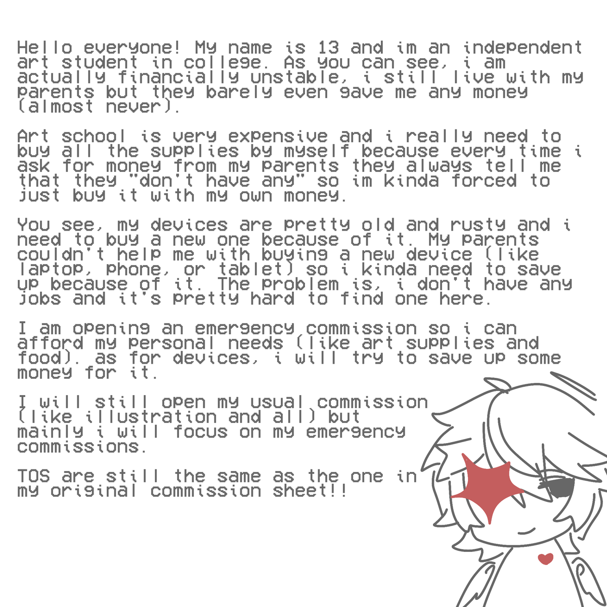 pawnresearch's tweet photo. EMERGENCY COMMISSION!!!
re-share appreciated 🤍

my commission are available via vgen (you can dm me for idr comms), you can also help me via ko-fi on my carrd!! thank you for reading ^o^

#commission #vgencomm
#emergencycommissions https://t.co/xdDqTOVSBE