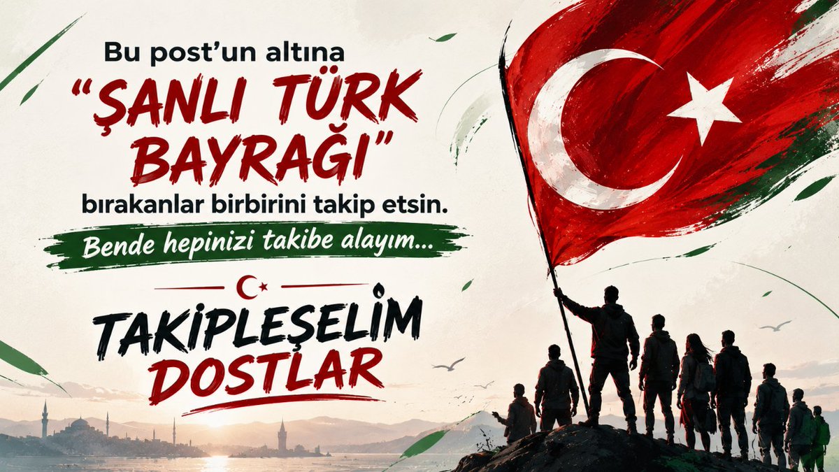 TRMilliTakip's tweet photo. Bu tweet'in altına "ŞANLI TÜRK BAYRAĞI" bırakanlar birbirini takip etsin. Bende hepinizi takibe alayım...

🇹🇷TAKİPLEŞELİM DOSTLAR 🤲🇵🇸 https://t.co/QhQRmLiVoK