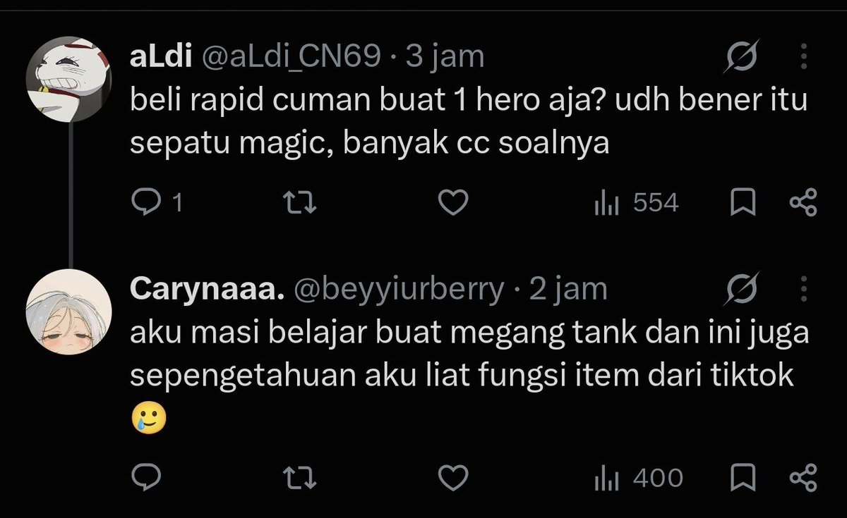 usagialice88's tweet photo. @beyyiurberry Gw tidak membalas siapa " Jep juga salah kok, tapi kenapa lu pick tg draft lawan begitu? Ini kan rank ya kenapa belajar hero hrs di ranked? Ada namanya AI/classic kan, pake hero yg biasanya dipake aja klo rank
gitu sih saran gua https://t.co/KYpcm5LNgy