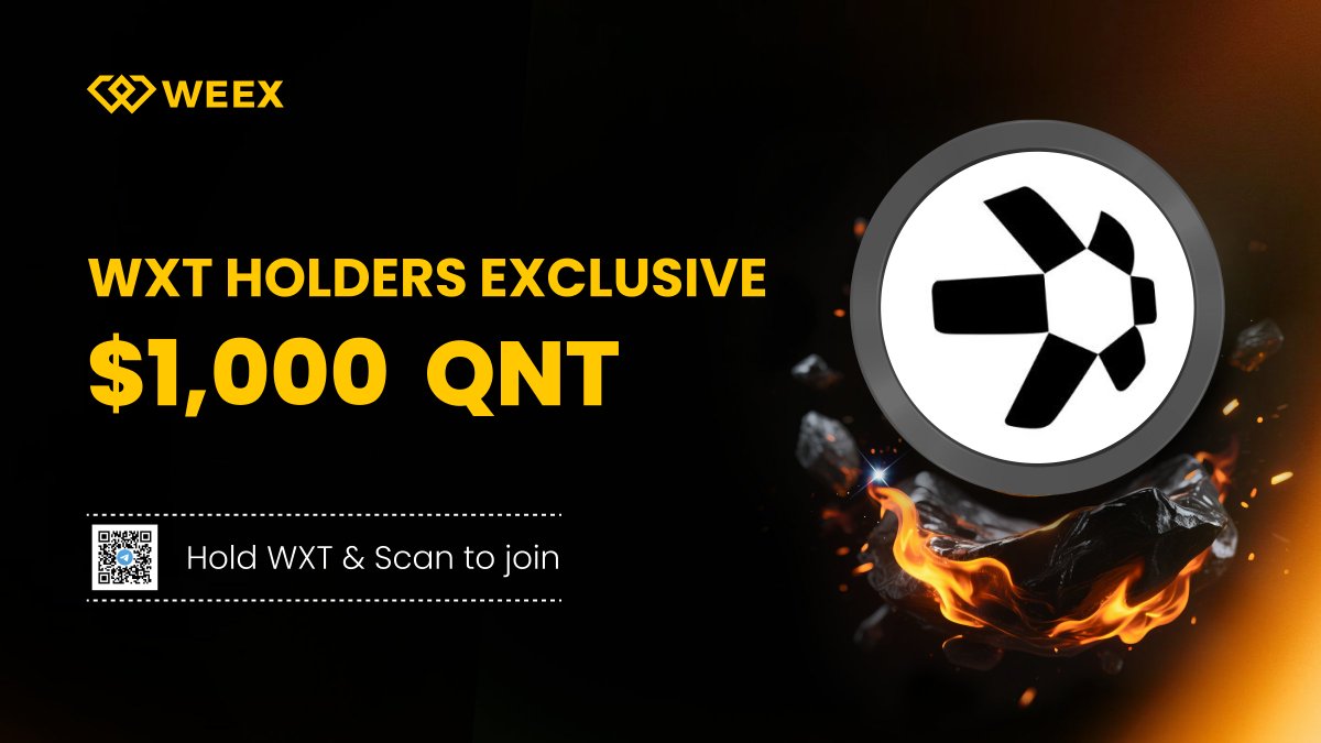 WEEX_Official's tweet photo. 🎁Join the WXT Holders Community · Unlock $800 QNT @quantnetwork

How to Join:
🆕 New Users
1️⃣ Hold/Buy ≥ 500 $WXT
2️⃣ Join via bot 👉 https://t.co/kOhvt6Je1p
🔁 Existing Users
1️⃣ Deposit ≥ 20 USDT +  Trade ≥ 500 USDT
📝 Fill the form：https://t.co/N6TbBRLV2P

👥 100 Winners — Don’t miss out!
#QNT #WEEX #Airdrop #WXT