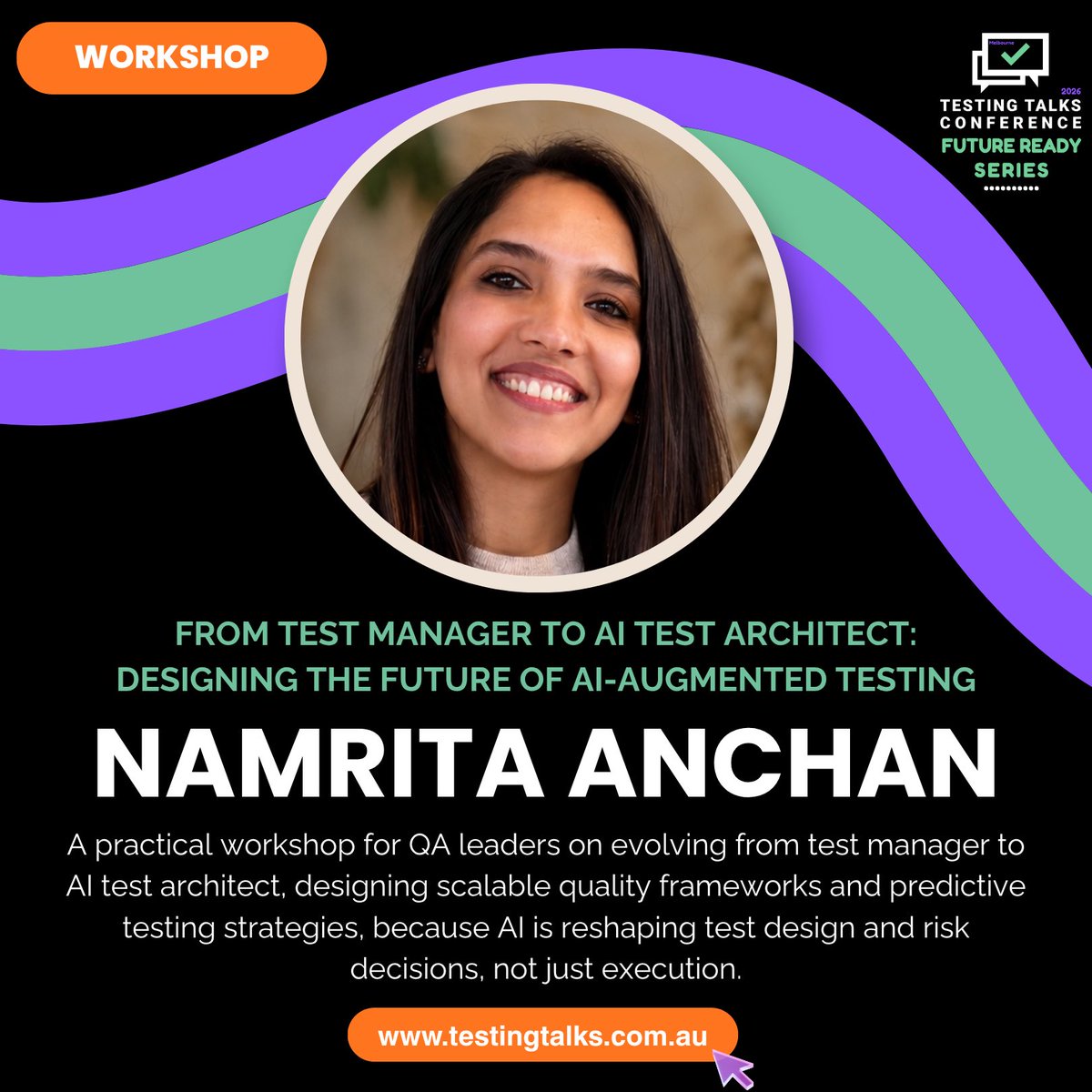 TestingTalks's tweet photo. If you're a Test Manager or QA leader ready to lead in an AI-augmented world, this one's for you.

Namrita Anchan, QA Manager at Linfox, is running a hands-on workshop at Testing Talks Conference Melbourne.

https://t.co/PkjOJib2FQ

#TestingTalksConference https://t.co/Btd3WyK9cC