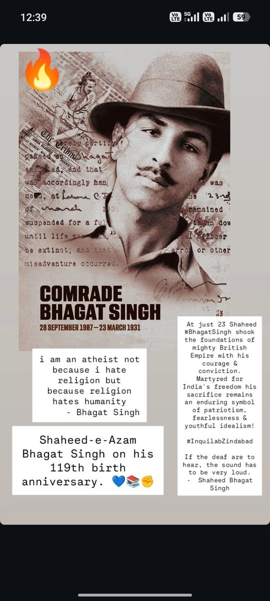 alle_pavan's tweet photo. Remembering Shaheed-e-Azam Bhagat Singh on his 119th birth anniversary.

Inqulaab Zindabaad! ✊📚🔦

#Bhagatsingh https://t.co/bcCDcGcdsS