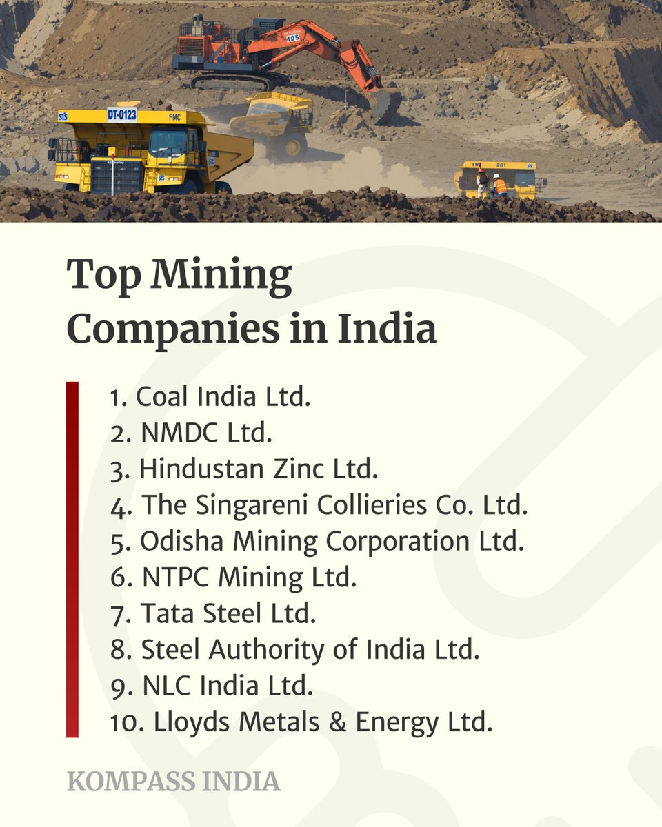 kompass_in's tweet photo. Top 10 Mining Companies in India:
1. Coal India Ltd.
2. NMDC Ltd.
3. Hindustan Zinc Ltd.
4. The Singareni Collieries Company Ltd.
5. Odisha Mining Corporation Ltd.
https://t.co/Wd9VMBPYrX
#Kompass #B2BDirectory #TopCompanies #IndustryInsights #Mining #Minerals #Coal #IronOre https://t.co/FVxQ8r3pfm