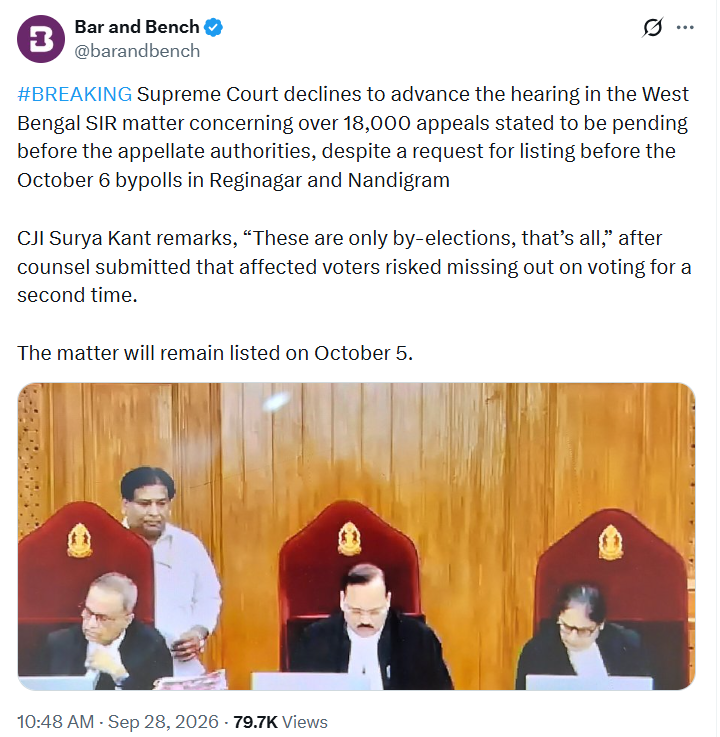 sandeep_PT's tweet photo. From "you can vote the next time" to "these are only by-elections, that's all", the Supreme Court is telling this country clearly how it intends to protect our Constitution. https://t.co/mvNx0FWkpp
