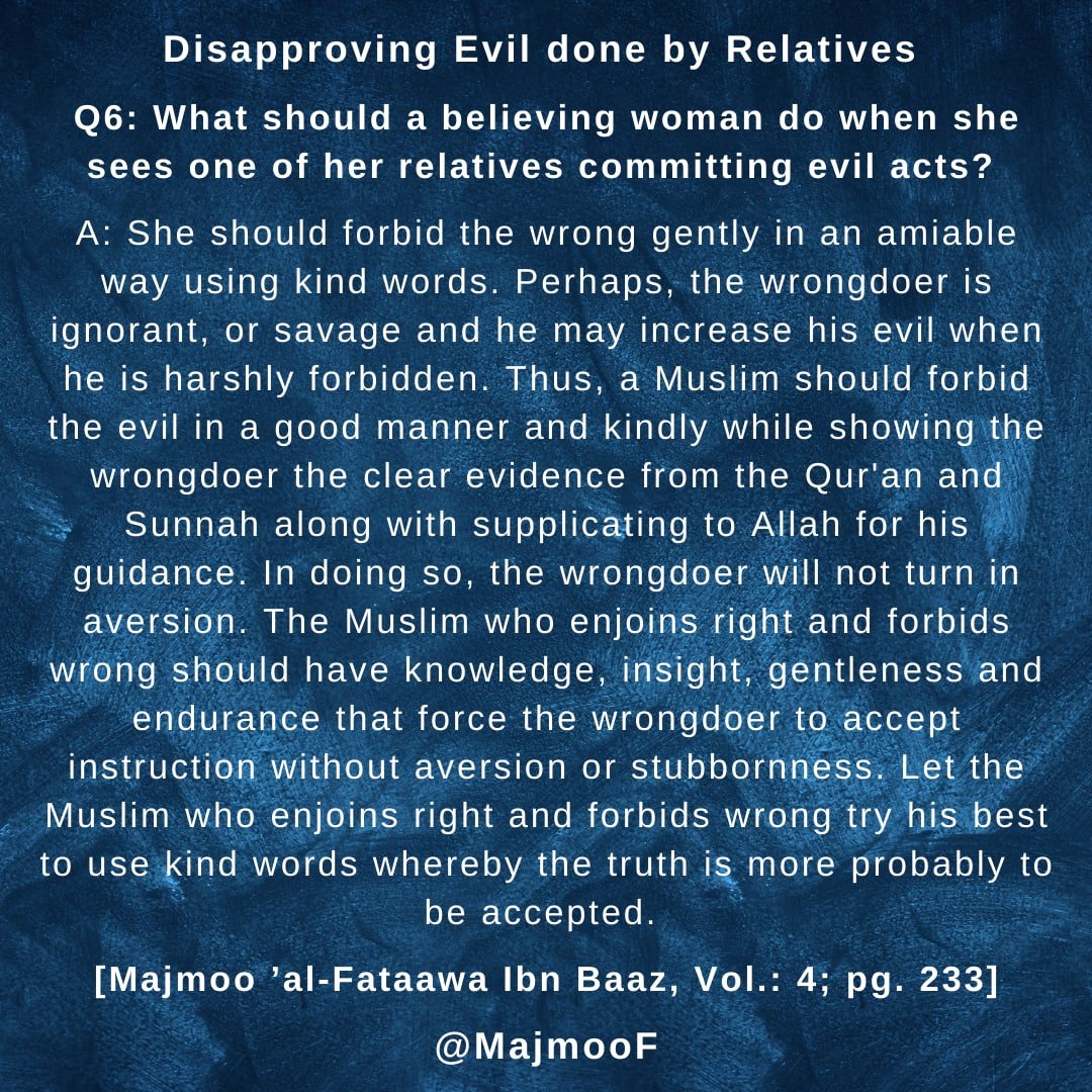 MajmooF's tweet photo. Disapproving Evil done by Relatives - Shaykh Ibn Baaz - https://t.co/fKVIzxHT5G https://t.co/H4nGfAKjey