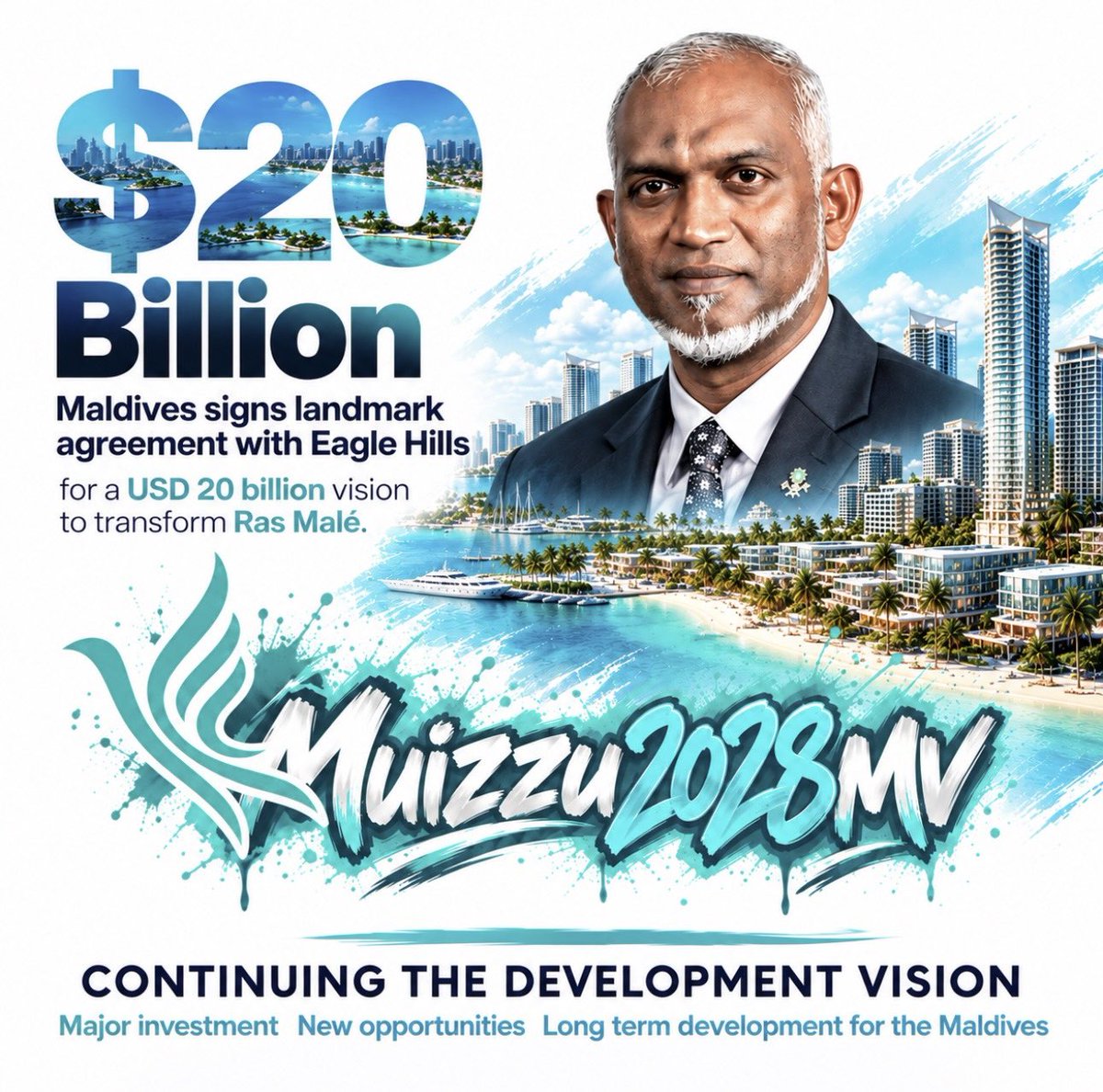 Muizzu2028MV's tweet photo. A vision for a stronger, more diversified Maldivian economy driven by investment, development and opportunity. Building today for the Maldives of tomorrow.
#Muizzu2028 https://t.co/vGYIvwWXm9