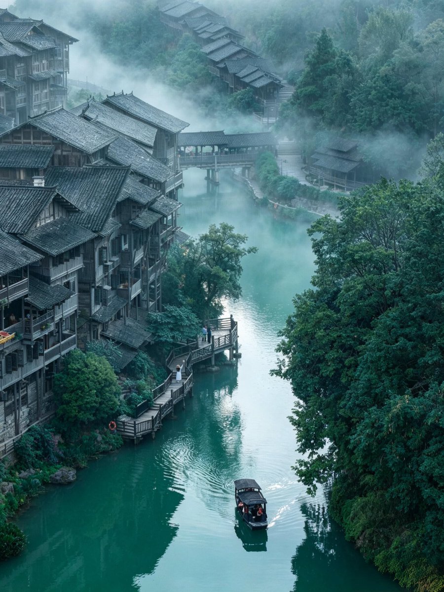 weidaowu's tweet photo. Day or dusk, Wujiang Village unfolds like a living ink painting.#WujiangVillage #GuizhouTravel https://t.co/zaZABcXzY0