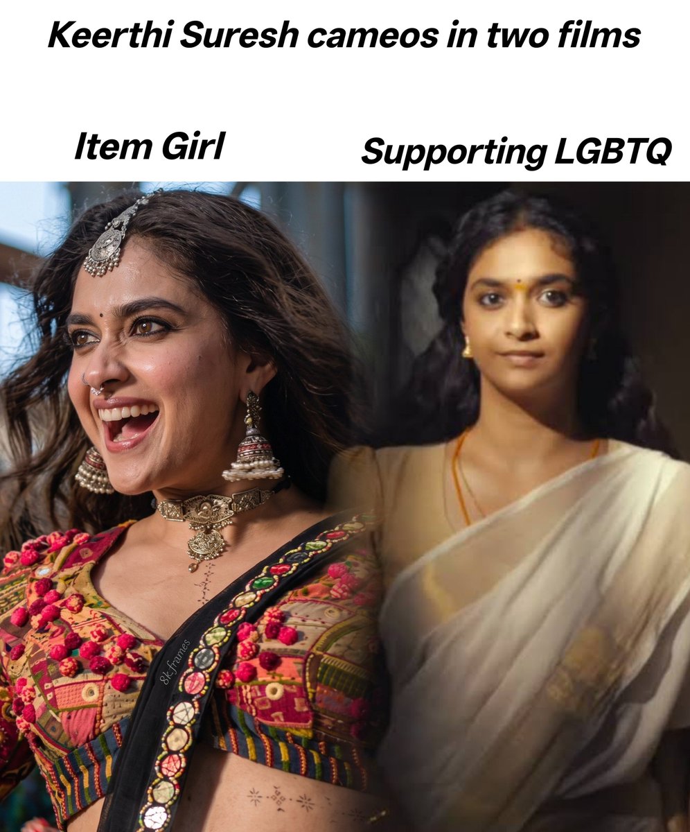 MsKodalu's tweet photo. Keerthi suresh cameo appearances in two films at a time as an item dancer in one movie and LGBTQ supporter in another film. It's an eye opener for social media warriors. https://t.co/x3PP79ovvQ