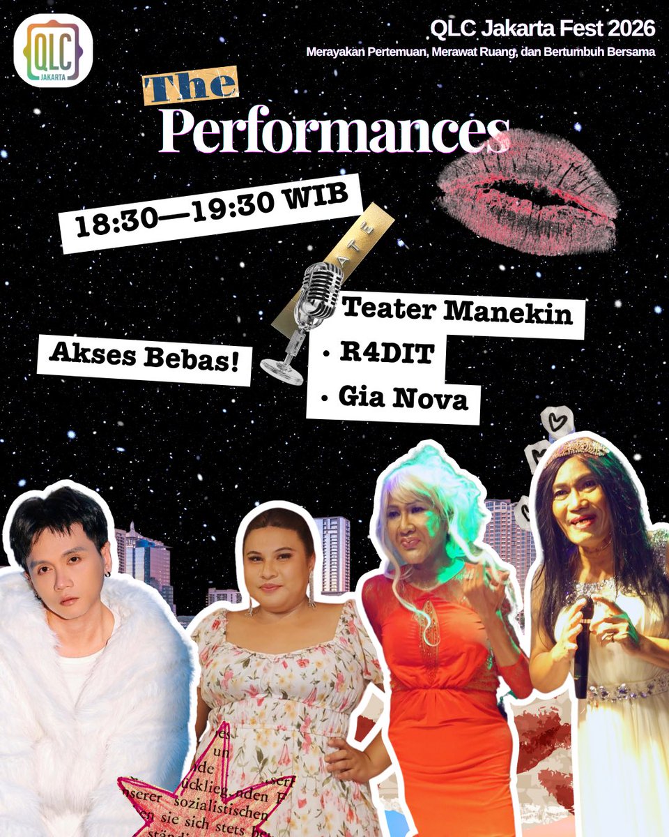 qlc_jakarta's tweet photo. QLC Jakarta Fest 2026
 Sabtu, 3 Oktober 2026
⏰ 18.30-21.00 WIB
📍 Jakarta Selatan
🎟️https://t.co/5ZaX91iUM9

🕺🏻 Penampilan dari Teater Manekin, Gia Nova, dan R4DIT dan karaoke dipandu oleh Vava✨ https://t.co/i3CuMDNkQO