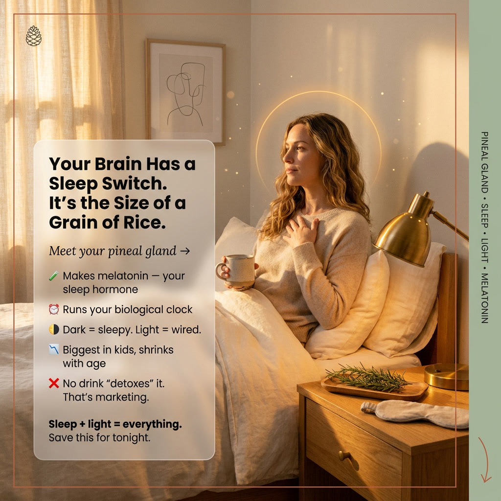 with_naherbs's tweet photo. Your pineal gland is the size of a grain of rice — and it's been running your entire sleep schedule this whole time. 🌙
https://t.co/3RwJoxlQCM
#SleepChallenge #PinealGland #SleepHygiene #DigitalDetox #WellnessCommunity #BetterSleep #HolisticHealth #NightRoutine #SleepTips https://t.co/EHnrKoUoMS