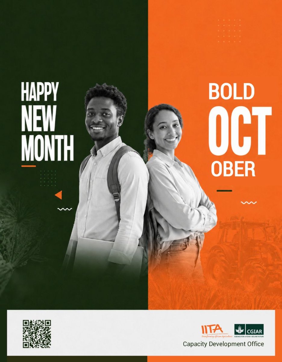 IITA_CDO's tweet photo. Hello, October!
A new month brings new opportunities to learn, grow, and make an impact. May this month inspire fresh ideas, strengthen your capacity, and move you closer to your goals.
@IITA_CGIAR
#IITACDO #CapacityDevelopment #NewMonth https://t.co/2oG4Lev7Hh