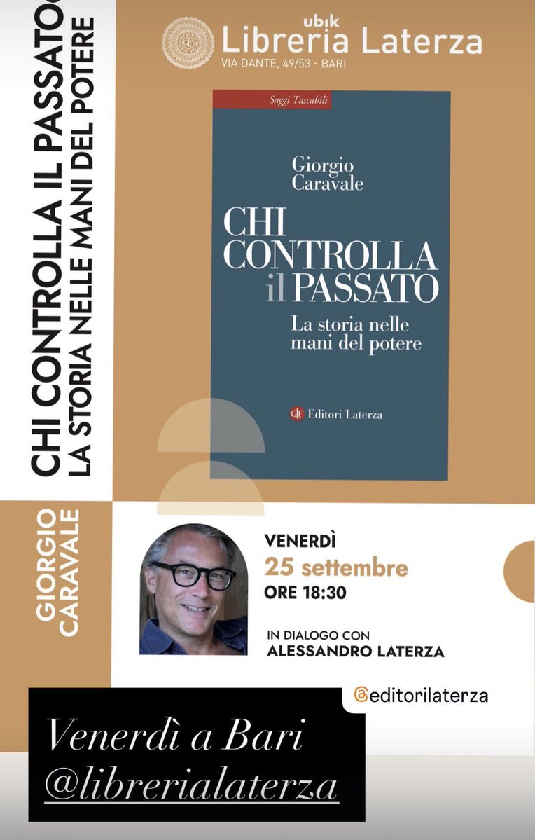 giorgiocaravale's tweet photo. Alla @LibreriaLaterza di Bari lo scorso venerdì abbiamo presentato il mio #Chicontrollailpassato @editorilaterza con AlessandroLaterza https://t.co/sFAhDaXXJ0