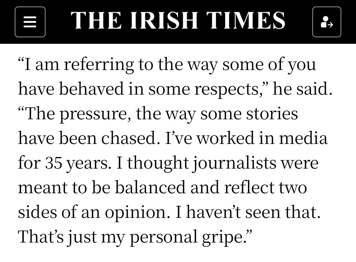 RachelMoiselle's tweet photo. Football Association Ireland president, Paul Cooke, has come out to condemn the bias in Irish media with respect to yesterday’s match. 

It has been three years of obsessive and wholly unethically biased reporting by the Irish media establishment regarding Israel. Finally someone is publicly standing up to them. 

‘I thought journalists were meant to be balanced and reflect two sides of an opinion. I haven't seen that.’

Well said.