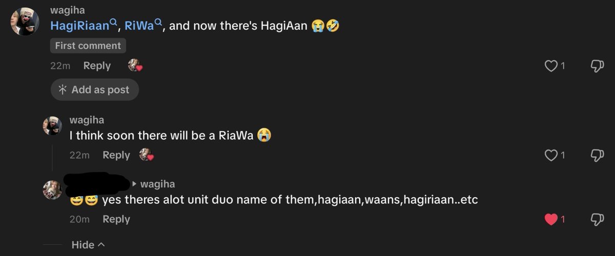 itshagi's tweet photo. LMAO I still don't know HagiRiaan's official duo name. 😭 I've been calling them that since predebut. Then a few months ago I met my favorite hagiwa and riaan fan, and is calling them RiWa since before debut too. We need to choose their official duo name now. 👀🤣 https://t.co/GPwF9JaTE7