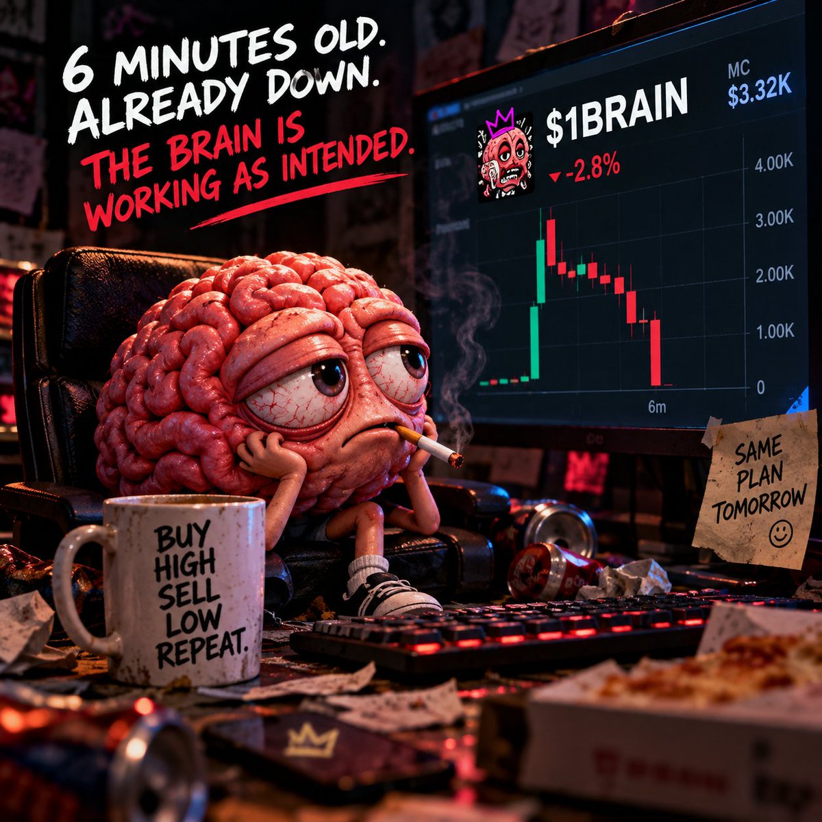 LastCellCoin's tweet photo. 6 minutes old.
Already down. 📉
The brain is working exactly as intended. 🧠
Buy high. Sell low. Repeat.
$1BRAIN
ONE CELL LEFT. https://t.co/djBJPQZHv9