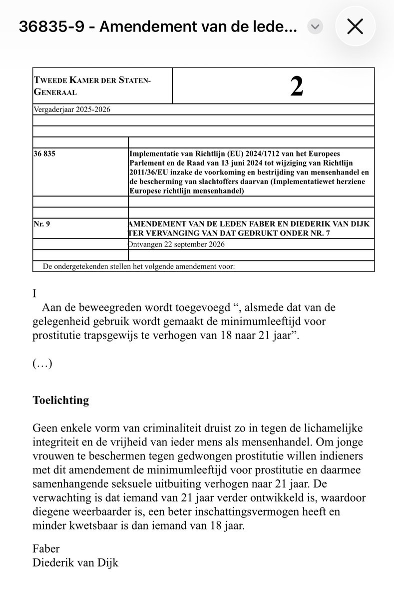pvvfaber's tweet photo. De jarenlange wens van de Kamer om de prostitutie leeftijd te verhogen van 18 naar 21 jaar kan werkelijkheid worden. 
Medeondertekend door de SGP heb ik een amendement ingediend ter realisatie. 
Dit om jonge vrouwen te beschermen.
Debat #mensenhandel https://t.co/2IT857zHVb