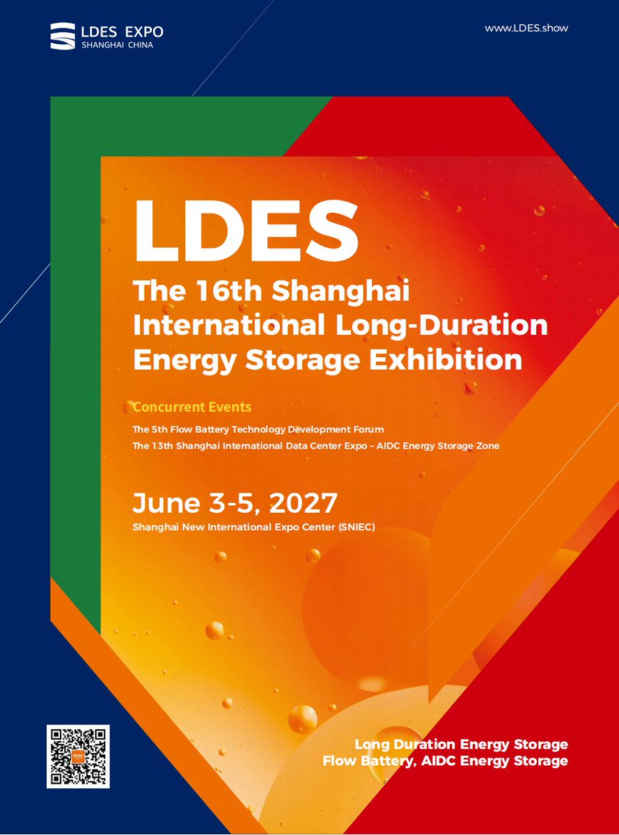 chinapowershow's tweet photo. ⚡ Explore long-duration energy storage at LDES EXPO 2027 in Shanghai. Compare solutions, meet leading suppliers and build new partnerships.

📅 June 3–5, 2027 | SNIEC
🌐 https://t.co/Hd99qKViQt
#LDES #EnergyStorage #EPOWERCHINA https://t.co/vcSahyYa8c