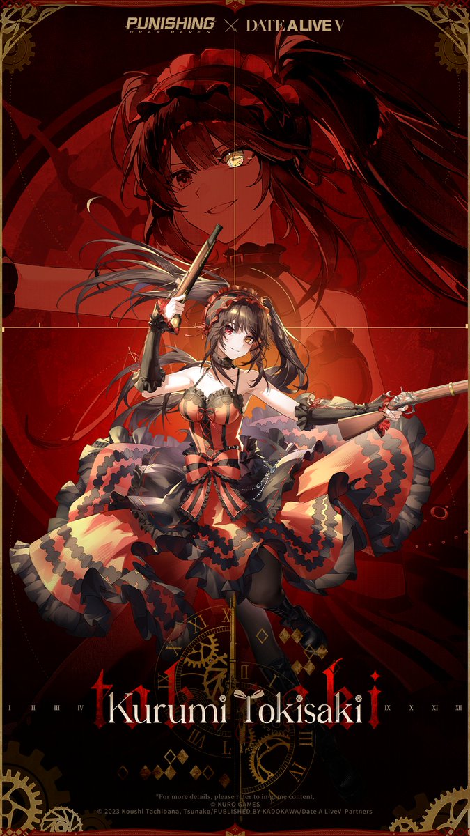 PGR_GLOBAL's tweet photo. Collab Character Showcase | Kurumi Tokisaki

"Deploy Astral Dress, Elohim!"

*For more details, please refer to the in-game content.

——————————————
Punishing: Gray Raven new version [Anchored in Faith] has launched! Punishing: Gray Raven × Date A Live V collaboration officially launches on SEPT 29, bringing with the S-Rank collab character [Kurumi Tokisaki]!