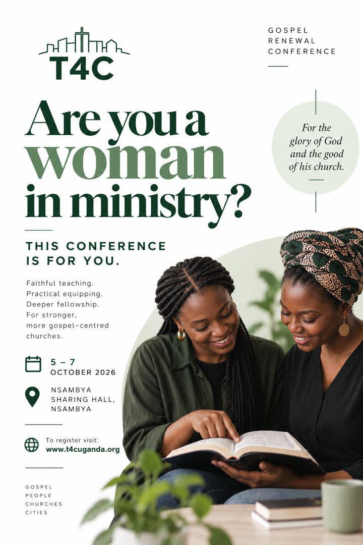 T4CUganda's tweet photo. If you are a woman in ministry, you're invited!

Join us for the Gospel Renewal Conference 2026 as we gather around God’s Word for three days of biblical teaching, encouragement, and fellowship.

October 5–7, 2026 | Kampala, Uganda

Register today.👇🏽
https://t.co/4Ytqt4er99 https://t.co/UWQ3HxrCMH