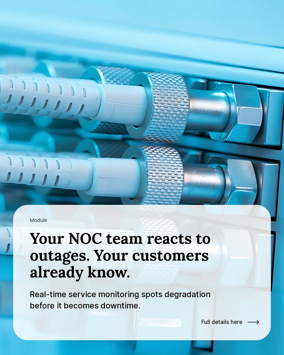 NetadminSystems's tweet photo. Your NOC learns about outages from customers. That's backwards.

Real-time service monitoring flags degradation before subscribers notice. Proactive beats reactive every time.

How fiber operators reduce churn with automated monitoring: https://t.co/tHAEqIeITs https://t.co/C94rShMm06