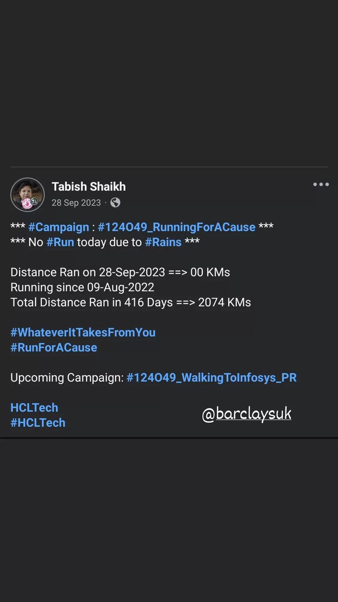 TabishSk21's tweet photo. * #Campaign : #124O49_RunningForACause *

Distance Ran on 28-Sep-2024 ==> 06 KMs
Running since 09-Aug-2022 
Total Distance Ran in 782 Days ==> 3942 KMs

#WhateverItTakesFromYou
#RunForACause

Upcoming Campaign: #124O49_WalkingToInfosys_PR 

@BarclaysUK UK 
#Barclays https://t.co/gBnV7D4liP