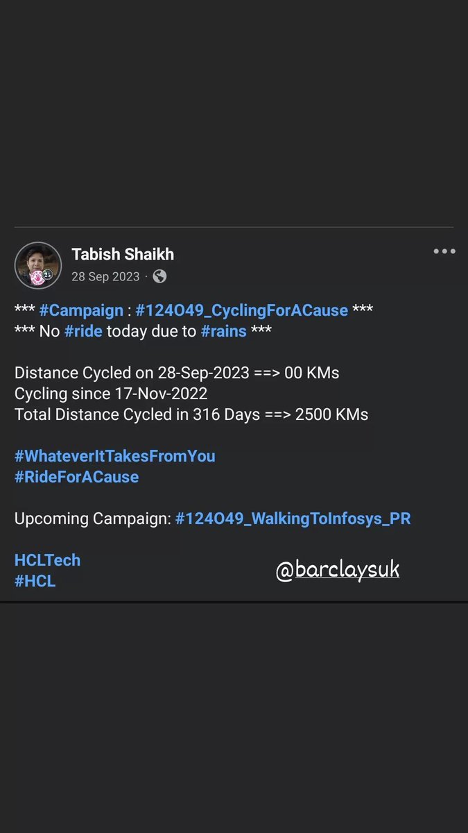 TabishSk21's tweet photo. * #Campaign : #124O49_RunningForACause *

Distance Ran on 28-Sep-2024 ==> 06 KMs
Running since 09-Aug-2022 
Total Distance Ran in 782 Days ==> 3942 KMs

#WhateverItTakesFromYou
#RunForACause

Upcoming Campaign: #124O49_WalkingToInfosys_PR 

@BarclaysUK UK 
#Barclays https://t.co/gBnV7D4liP
