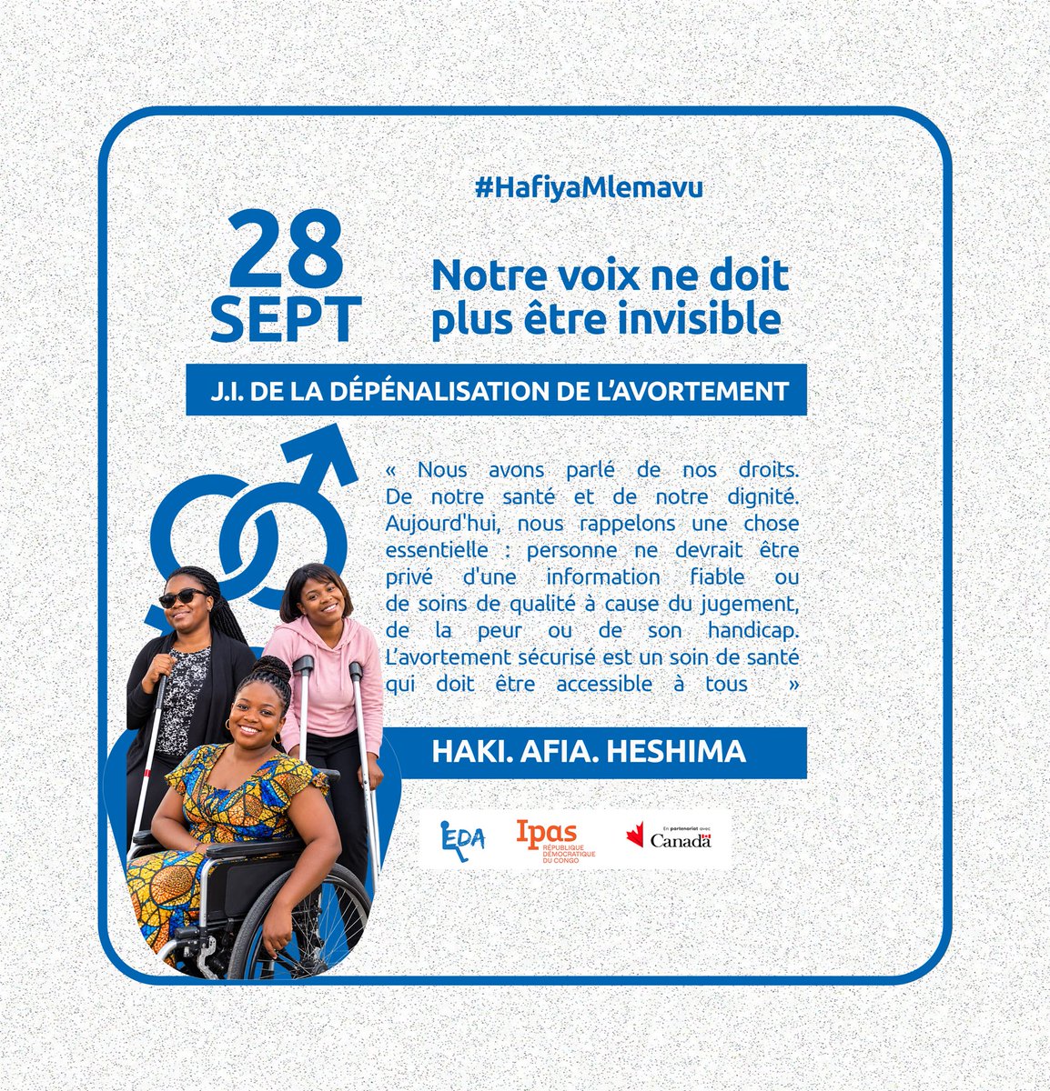CelineMushagal1's tweet photo. #HafiyaMlemavu
#EnableTheChange
À l'occasion de la Journée Internationale de la dépénalisation de l'avortement ce 28 septembre, brisons le silence. 🗣️✨
@enable_rdc
@MakokiYaMwasi
@Mulunda_JC
@GAC_Corporate https://t.co/FviVUuTGpI