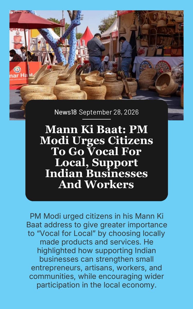 PMOIndia's tweet photo. Mann Ki Baat: PM @narendramodi Urges Citizens To Go Vocal For Local, Support Indian Businesses And Workers

#MannKiBaat

https://t.co/FlKFAKQDTx

via NaMo App https://t.co/71xwQJms2q