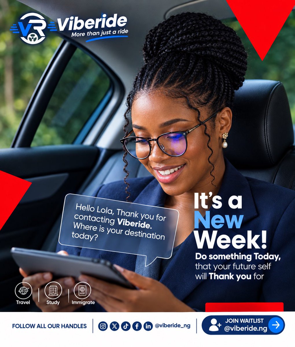 viberide_ng's tweet photo. Happy new week #RideWithViberide #ridehailing #smartrides #nigeriaride #anticipate #comingsoon https://t.co/9sgb5k771m