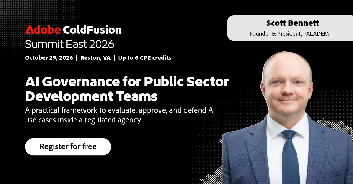 coldfusion's tweet photo. A promising AI use case, then the wall of approvals. Scott Bennett shares a real framework to evaluate, approve &amp; defend AI in regulated agencies. Free at Summit East, Oct 29 Reston VA.

🔗Register for free: https://t.co/xuV2WHgwz4

#PublicSector #AI #GovTech #ColdFusion https://t.co/9LnDvLCfFQ