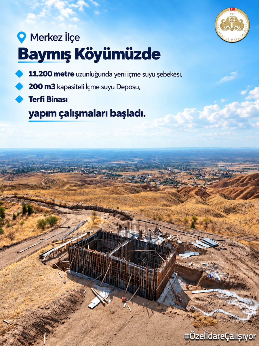 haltinsoy68's tweet photo. 💧 Baymış Köyümüzün İçme Suyu Altyapısı Yenileniyor!

Aksaray Merkez İlçemize bağlı Baymış Köyümüzde, vatandaşlarımızın daha sağlıklı, güvenli ve kesintisiz içme suyuna erişimini sağlamak amacıyla önemli bir altyapı projesini hayata geçiriyoruz.

🔹 11.200 metre yeni içme suyu şebekesi
🔹 200 m³ kapasiteli içme suyu deposu
🔹 Terfi binası yapımı başladı. 

Çalışmalarımızın tamamlanmasıyla birlikte Baymış Köyümüzün içme suyu altyapısı daha modern ve sürdürülebilir bir yapıya kavuşacak.

Baymış Köyümüze ve hemşehrilerimize hayırlı olsun. 🇹🇷