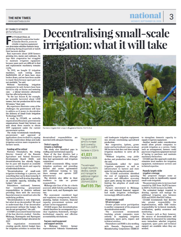 ccoaib_rwanda's tweet photo. How far have we progressed in decentralizing agricultural services under Prime Minister’s Order No. 023/03 of 17/05/2024 governing sectoral decentralization? In particular, what steps are required to decentralize SSIT? @JosephRyarasa @RwandaLocalGov 

https://t.co/NKxrlz1M7v https://t.co/m2Wsw2kc0m