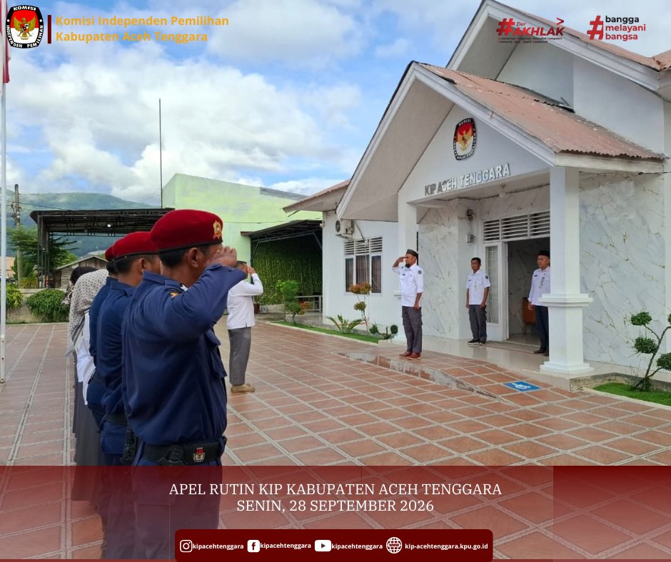 kip_agara's tweet photo. Hai #TemanPemilih
Komisi Independen Pemilihan (KIP) Kabupaten Aceh Tenggara menggelar apel rutin di halaman kantor KIP Kabupaten Aceh Tenggara Senin, 28 September 2026.

Bertindak sebagai Pembina Apel yaitu Sekretaris KIP Kabupaten Aceh Tenggara  ( SUFLI HADI, S.E.,M.M ). https://t.co/L8jM4R2GZi