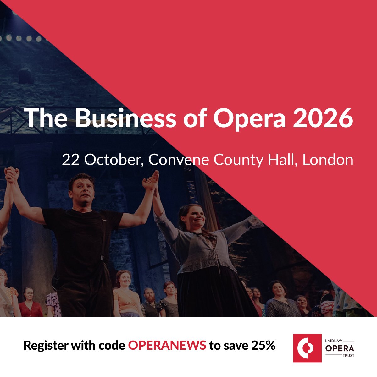operamagazine's tweet photo. The Business of Opera Summit brings the sector together on 22 October.
Friends of Opera with Opera News get 25% off with code OPERANEWS.
👉 https://t.co/kj1dM9NDrU
#BusinessOfOpera #Opera https://t.co/M6Y61wL9Bs