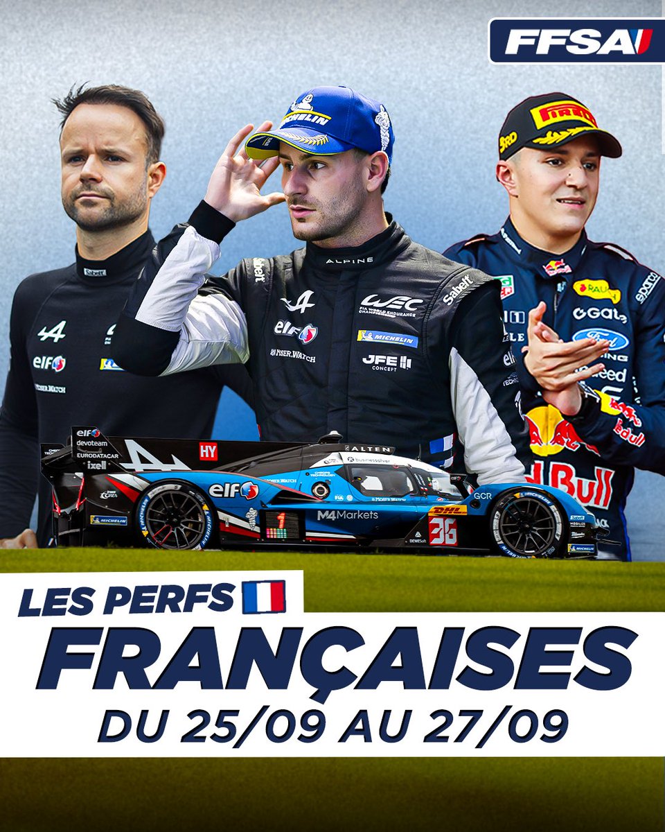 FFSportAuto's tweet photo. Le Récap’ des Performances Tricolores à l’International du 25 au 27 septembre 🇫🇷💫

⬇️

🏎️ Formule 1 – Azerbaïdjan
Isack Hadjar monte sur la 3e marche du podium à Bakou 🏆

🏁 FIA WEC – Japon
Victor Martins et Jules Gounon terminent 2es avec Alpine 🥈

🏆 FIA Rallye historique – Île d’Elbe
François Delecour et Fabrice Gordon sont sacrés champions d’Europe des rallyes historiques dans la catégorie Pré-2000 🇫🇷

🏎️ Eurocup-3 – Espagne
Rafaël Perard décroche la 3e place de la course sprint 🥉

#FFSA #SportAutomobile