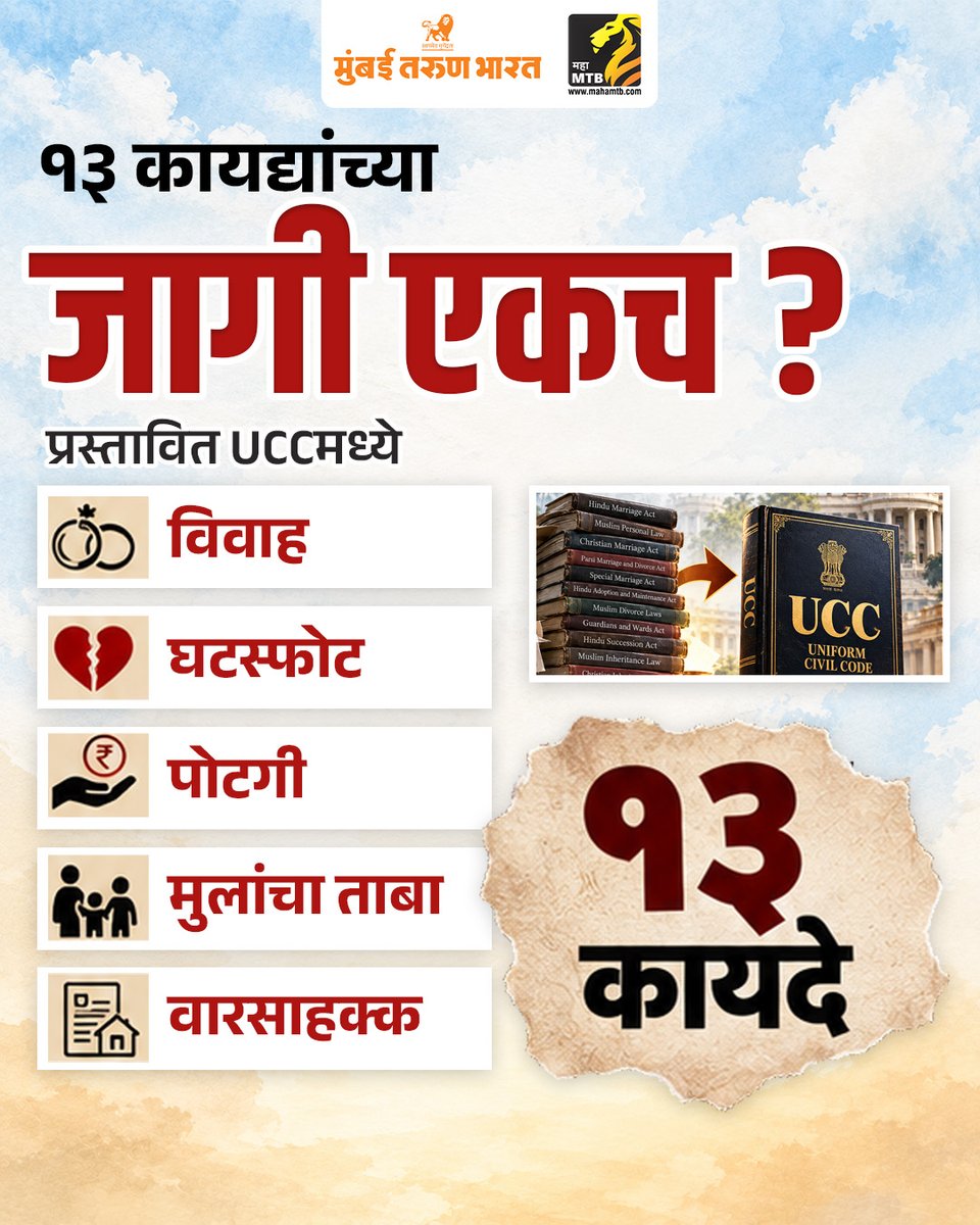 TheMahaMTB's tweet photo. पश्चिम बंगालमध्ये UCCसाठी उच्चस्तरीय समिती! रंजना देसाई यांच्या अध्यक्षतेखाली समिती गठीत विवाह, घटस्फोट, वारसाहक्कापासून पोटगीपर्यंत समान कायद्याची तयारी #WestBengal #UCC #UniformCivilCode #RanjanaDesai #HighLevelCommittee #MarriageLaw #InheritanceLaw #LegalReforms #MahaMTB https://t.co/xd5pE2SJCp