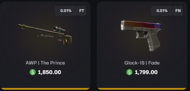 RazedCases's tweet photo. you can only pick one, which are you taking?

- AWP The Prince $1,850
- Glock Fade $1,799 https://t.co/wHENb35wXD