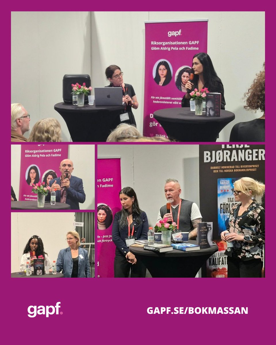 GAPF's tweet photo. Stort tack alla som besökte GAPF:s monter under Bokmässan!

Ett varmt tack till författarsamtalen: Mikael Thörnqvist, Marja Grill och Honey Dahir,  Sakine Madon, Terje Bjøranger, Daniella och Marte Spurkland, Linnea Lindqvist och  Soleyman Ghasemiani.

🔗 https://t.co/Z6CwlZmHJj https://t.co/UoAU3zwOFS