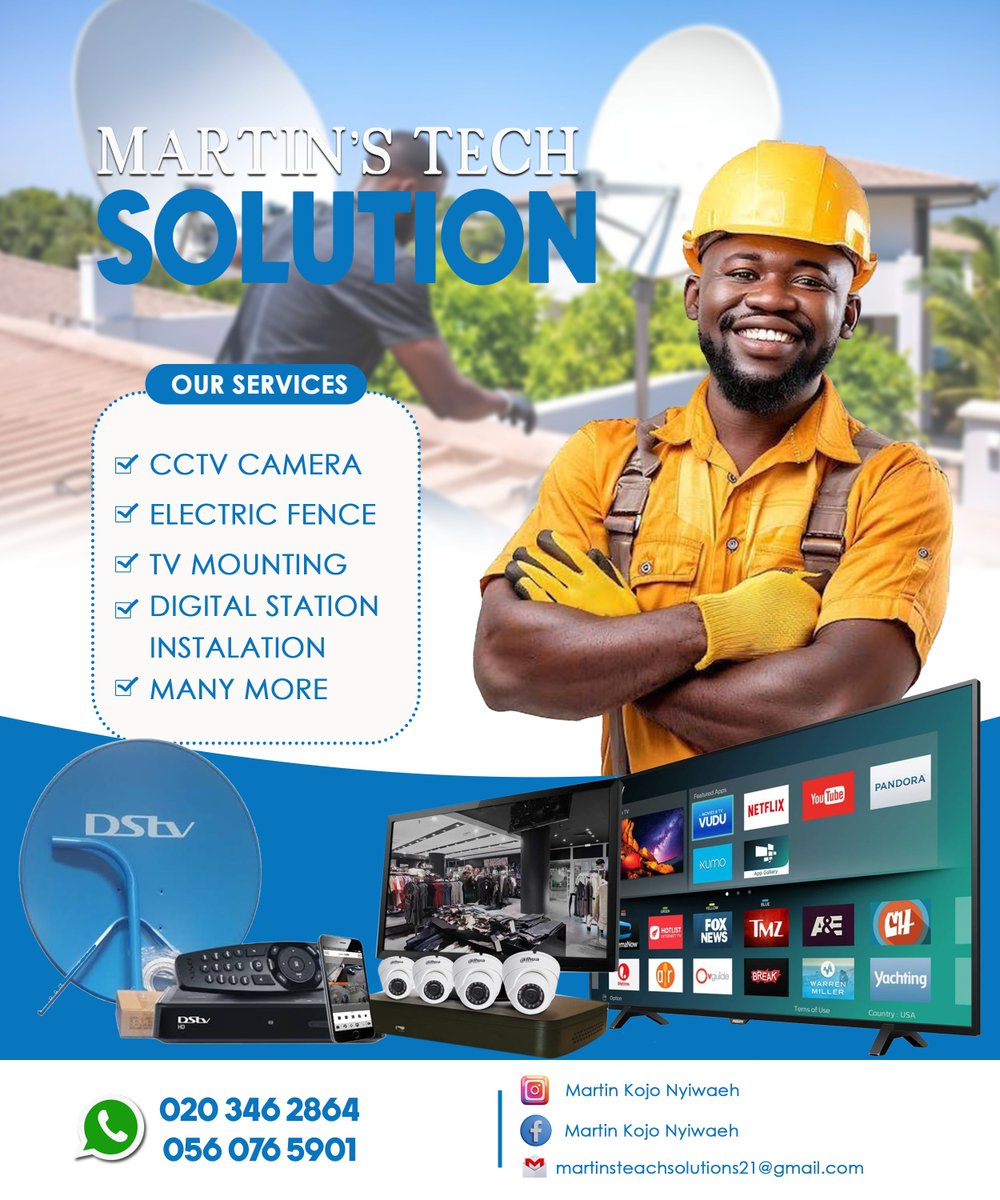 MartinNyiwaeh's tweet photo. 🔧 Quality Installation Services You Can Trust!
📡 DSTV | GOtv | StarTimes | Canal+
📹 CCTV Installation
📺 TV Mounting
⚡ Electric Fencing
📞 Call/WhatsApp: 0203462864/ 0560765901
📩 DM me for bookings!
#InstallationServices #CCTV #DSTV #GhanaBusiness #Accra https://t.co/2gAeUR2RM5
