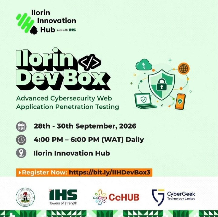 pamelabradsha's tweet photo. 📅 Date: Monday, 28 – Wednesday, 30 September 2026
🕓 Time: 4:00 PM – 6:00 PM WAT daily
📍 Venue: Ilorin Innovation Hub
🔗 Register: https://t.co/8F2Ynuju7i
Develop practical expertise. Strengthen your cybersecurity capabilities.#Ilorin #Innovationhub
#DevBox https://t.co/MezMaGlz4d