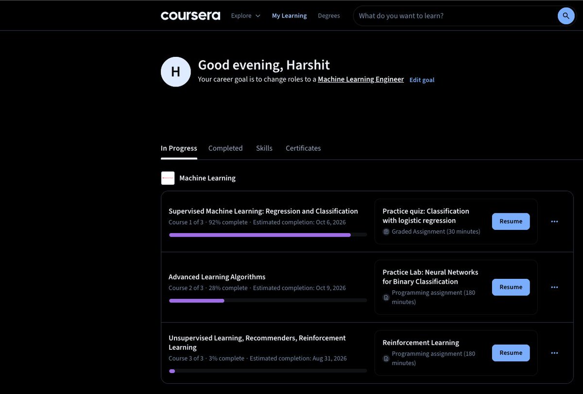 harshit_928's tweet photo. 40% done with Andrew Ng’s ML course. 

Skipping the hype and actually learning the fundamentals.
If your feed is tired of "AI wrappers" and wants real engineering, let’s connect. 
What are you building today? 🛠️

 #BuildInPublic #DataScience https://t.co/BKKABGl9QC