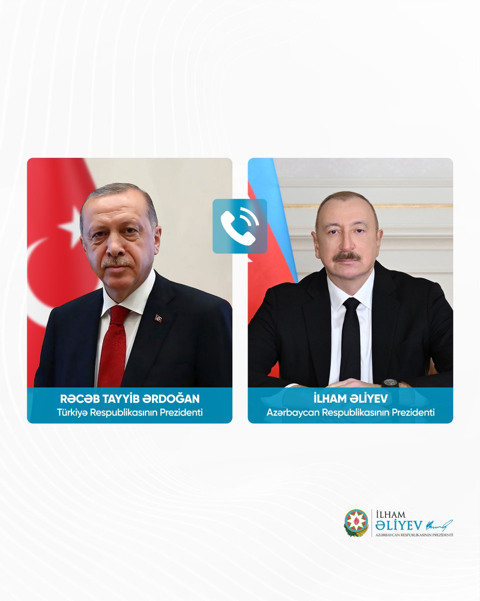 azpresident's tweet photo. Türkiyə Respublikasının Prezidenti Rəcəb Tayyib Ərdoğan Azərbaycan Respublikasının Prezidenti İlham Əliyevə zəng edib.

https://t.co/BeZ55ySmPj https://t.co/FkdpWECmFW