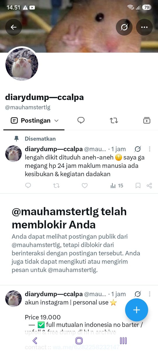 akunk0s0ng___'s tweet photo. @ayctions @mauhamstertlg Dan sekarang malah di blokir kak 🤣🤣🤣  penipu parah @mauhamstertlg wkwkwk https://t.co/lNPZsxDZvt