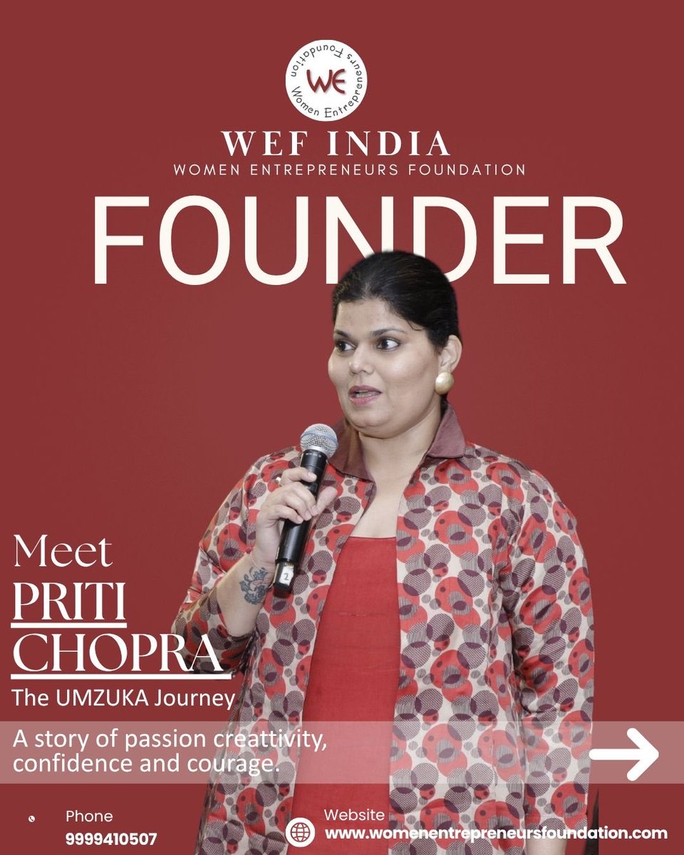 WEF_India's tweet photo. Meet Priti Chopra — Founder, U M Z U K A
A story of passion, creativity, confidence &amp; courage — and the journey of turning ideas into impact. 
Discover the woman behind the vision and be inspired by her entrepreneurial journey. 
#WEFIndia #WomenEntrepreneurs #FounderStory https://t.co/6hnFqhoE8X