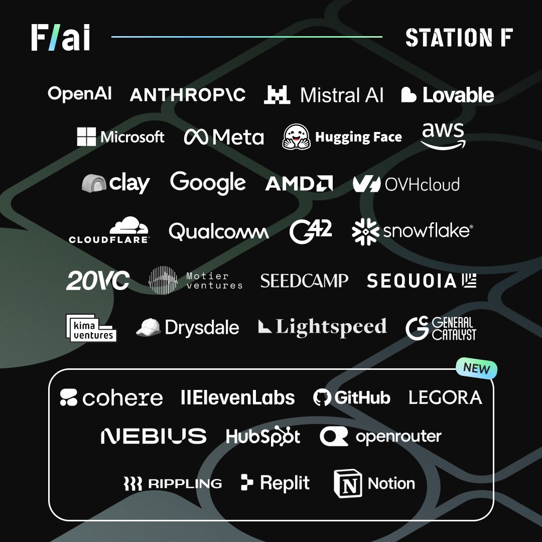 joinstationf's tweet photo. Batch 2 of F/ai is officially LIVE 

26 new AI startups just walked through our doors, and they’ve got some serious backup 👀

Cohere, Notion, Replit and Legora are joining F/ai. 

That rounds out 10 new partners for batch 2, alongside ElevenLabs, Nebius, Rippling, OpenRouter, HubSpot and GitHub , who came on board earlier this summer 

34 of the biggest names in AI and VC, all in one program!