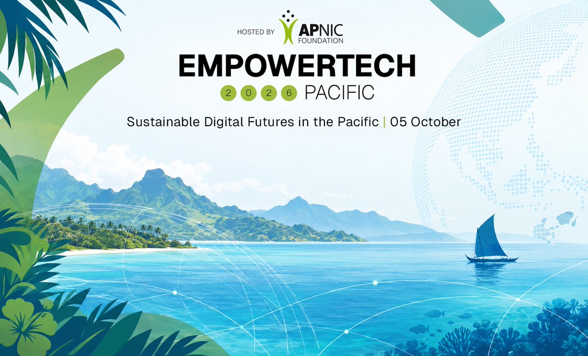 ApnicFoundation's tweet photo. 1/3 What makes digital progress in the Pacific last — beyond a funding cycle, a new cable or a training program?
That question sits at the heart of #EmpowerTechPacific.
#Pacific
#EmpowerTechPacific https://t.co/9vG6as9kHN