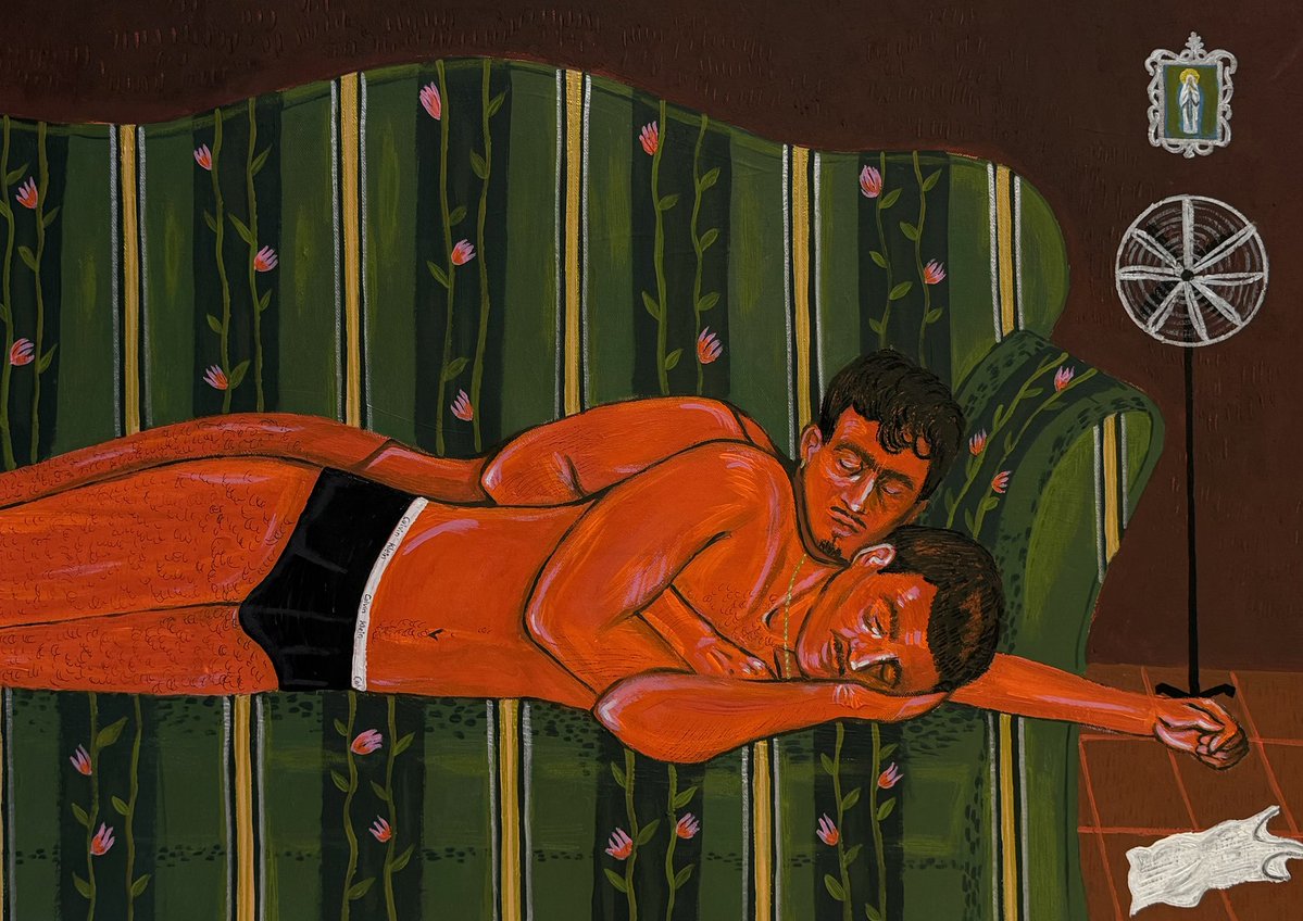 eliechammaa's tweet photo. 'The virgin above the couch'
70x50cm
Acrylic on primed canvas 
2026 https://t.co/f8sH7KwH0X
